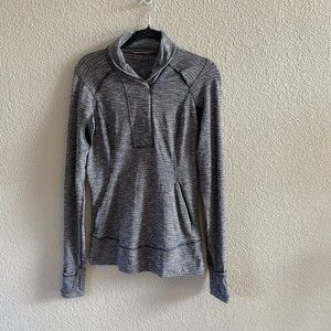 Lululemon Think Fast Pullover Coco Pique Black Thumbholes Running size 8